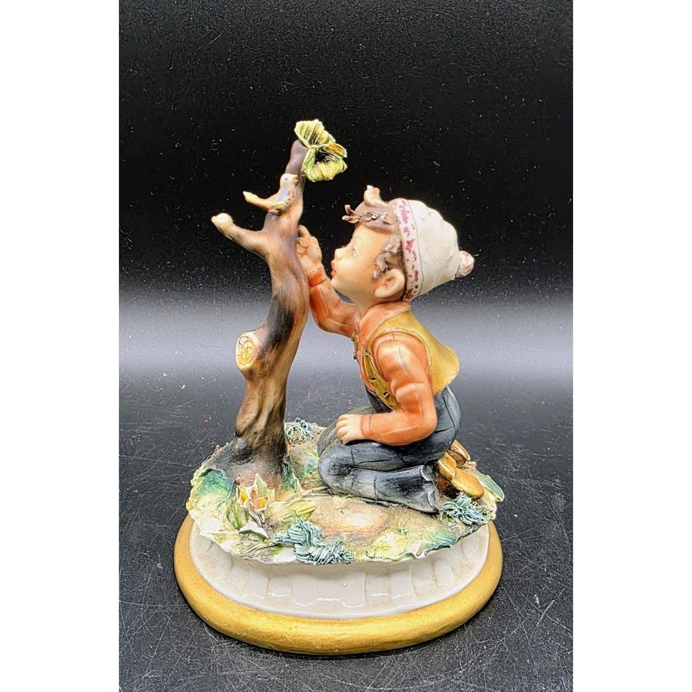 Vintage Capodimonte Italian Porcelain Figurine Boy With Bird 6.t" Signed